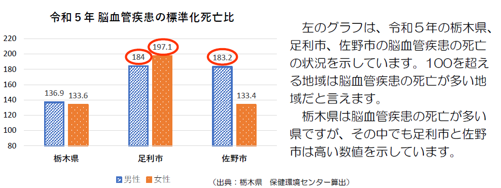 令和5年脳血管疾患の標準化死亡比 栃木県保健環境センター算出
