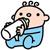 水色のベビー服を着ている赤ちゃんが哺乳瓶でミルクを飲んでいるイラスト