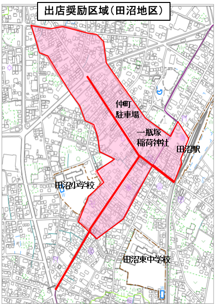 佐野市まちなか活性化事業補助対象区域（田沼地区）地図イラストR6.4.1