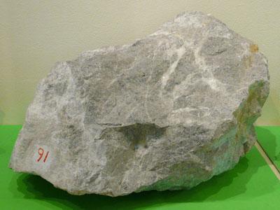 白っぽい灰色をしたドロマイトの岩石の全体写真