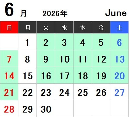2026年06月カレンダー