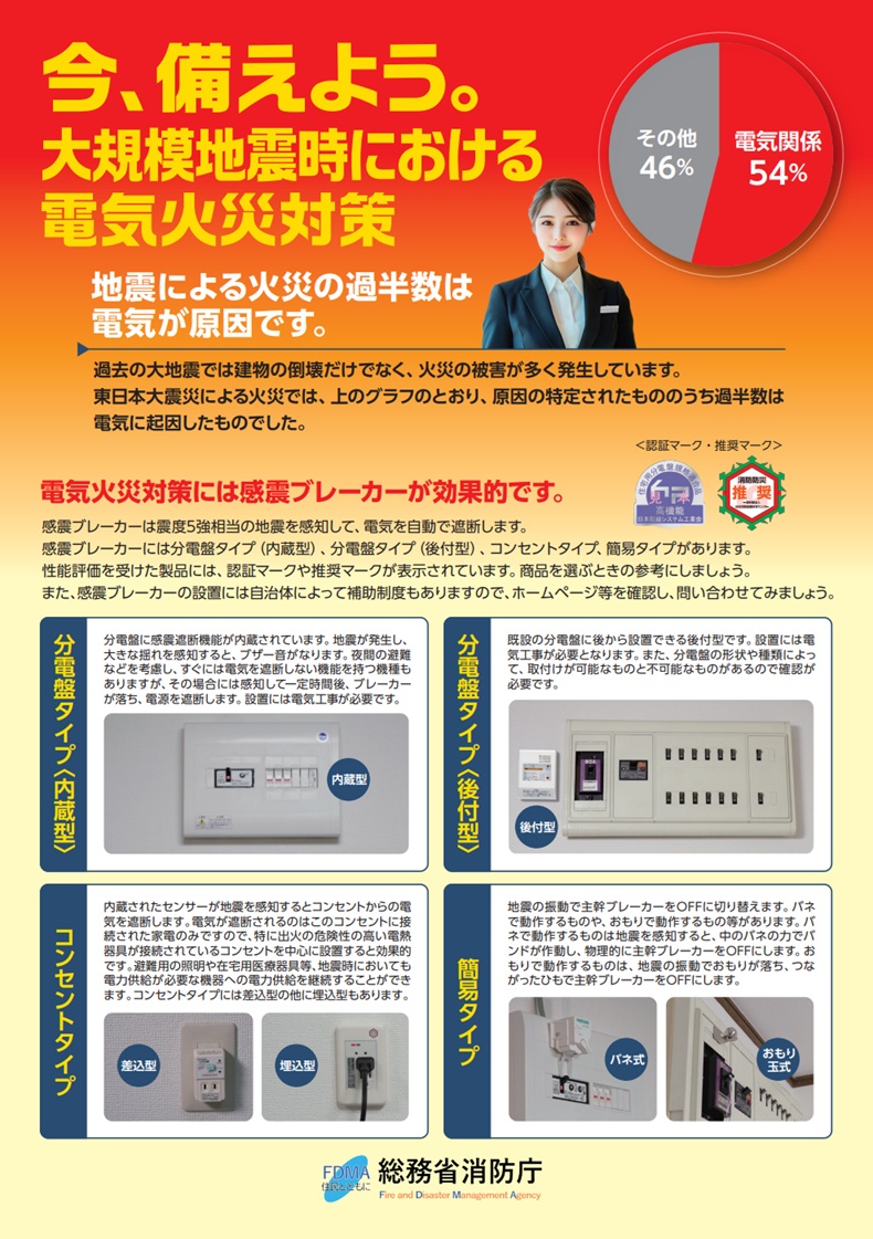 今備えよう。大規模地震時における電気火災対策